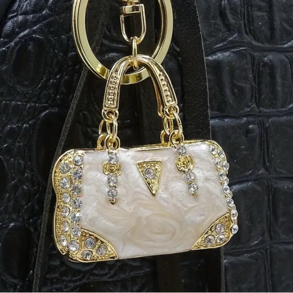 Handbag Keychain/Bag Charm Gold & White